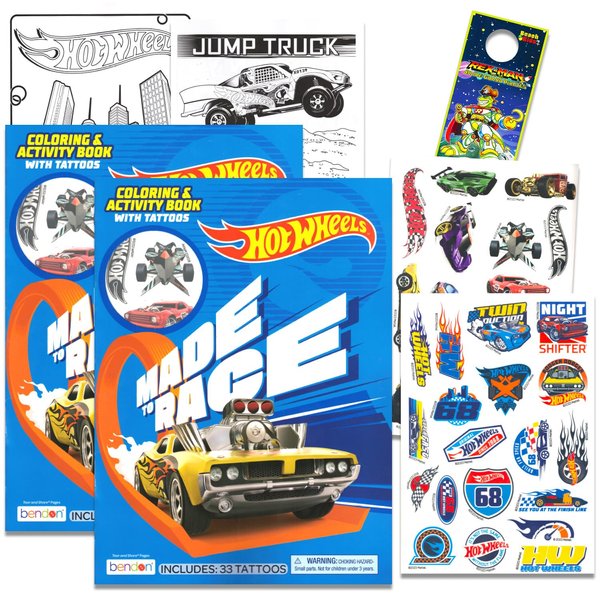 Hot Wheels Tattoos Party Favors for Kids - Hot Wheels Temporary Tattoos for Kids Bundle Includes 50+ Hot Wheels Temporary Tattoos for Kids, Boys Plus Door Hanger | Hot Wheels Party Supplies