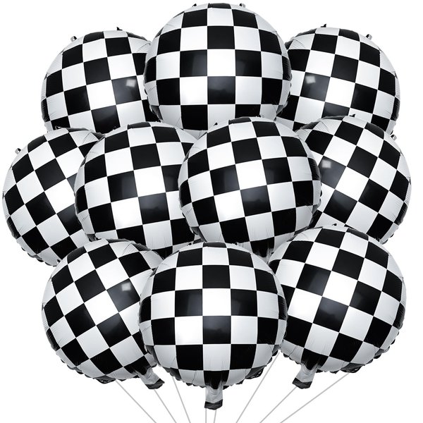 EaciTown 10 Pieces Checkered balloons Racing Car Balloons 18 Inch Black and White Mylar Foil Balloon for Checkered Themed Party Decoration Supplies