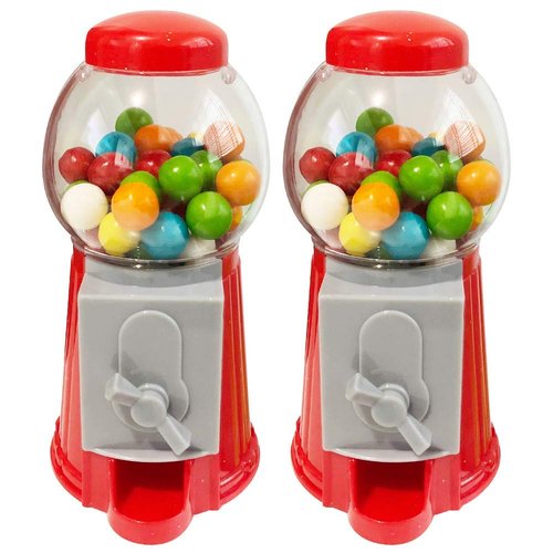 ArtCreativity Gumball Machine Bank for Kids, Set of 2, 5.25 Inch Desktop Bubble Gum Mini Candy Dispenser, Unique Money Saving Coin Bank, Great Gift or Vintage Office Desk Decoration- Gumballs Included