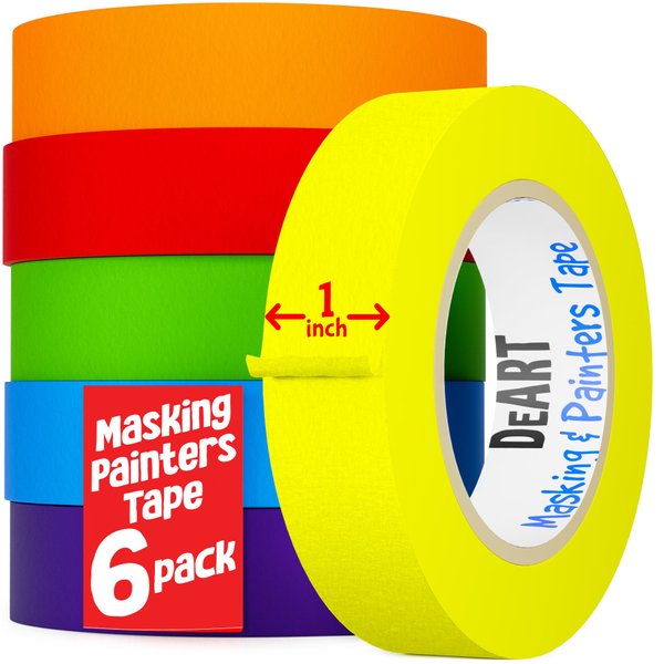 DEART Colored Masking Tape Painters Tape Writable 12, 8 or 6 Pack - 1 inch or 0.6 Inches for Arts & Crafts Labeling, Coding, Art Supplies, Whiteboard Tape, Craft Supplies (6, 1 in Large (20 Yd))