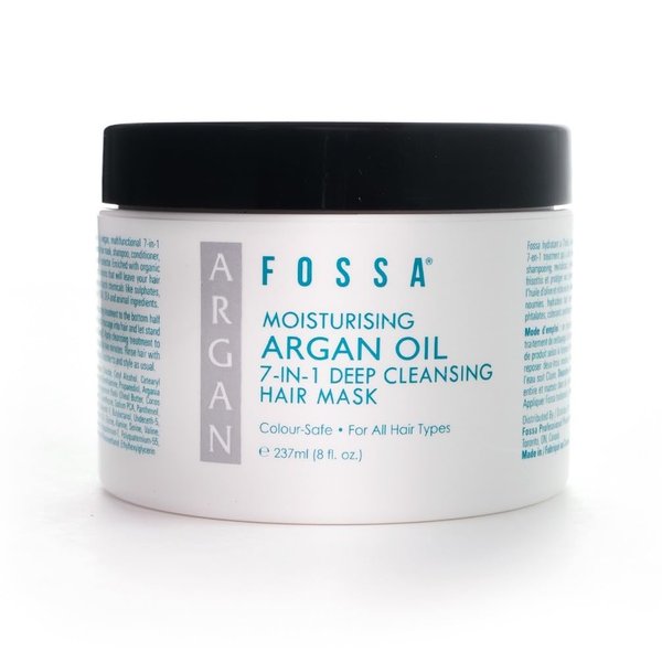 Fossa Moisturising Argan Oil 7-in-1 Deep Cleansing Hair Mask | Hair Treatment, Shampoo, Conditioner, Detangler, Shine Enhancer, Frizz Reducer for All Hair Types, Colour Safe | 237ml, 8 fl. oz.