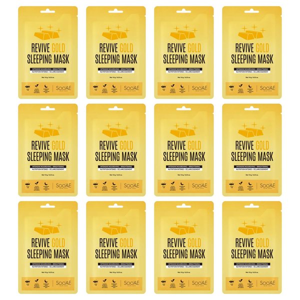Soo'AE Revive Gold Sleeping Mask, Intensive Nourishing &Brightening, Sachet Type 12 Count
