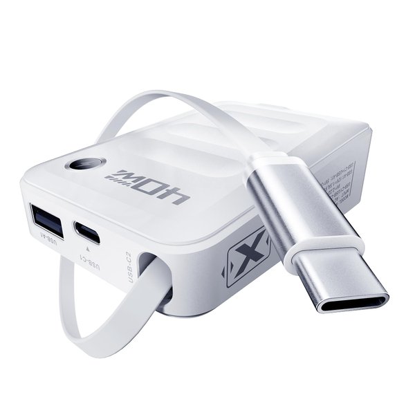 Hohosb Retractable USB C Charger Block,40W PD Fast Charging Blocks with Retractable Type C Cable and Dual Port Travel Charger,USB Charger Block with Foldable Plug for iPhone 16/15,Galaxy,Pixel-White