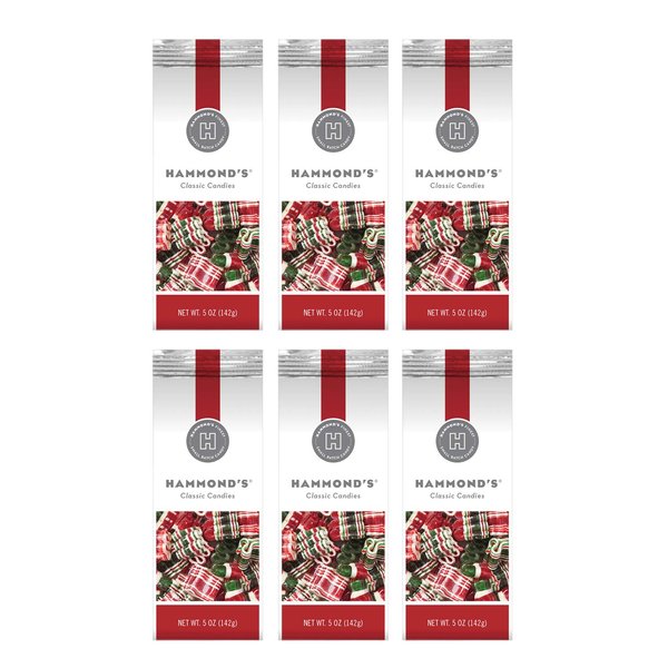 Hammond’s Xmas Mini Ribbon 6-5 Ounce Bags. Celebrate with a mix of Peppermint, Cherry and Cinnamon Ribbon Candies. Great for Holiday Parties, Stocking Stuffers and Present Toppers. Handmade in USA.