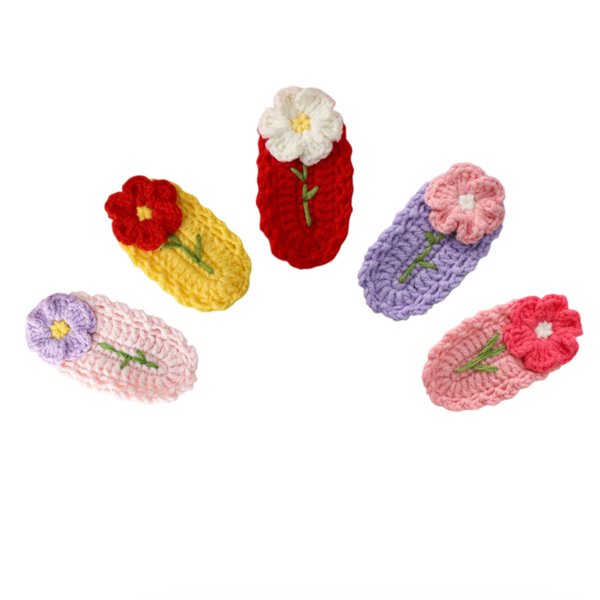 Crochet knitted Little Flowers Hair Clips For Girls Children's day Birthday Valentine's Day Gifts Hair Accessories Barrettes Strong Hold jaw clip for Thick Thin Hair Makeup Application. (5PCS)