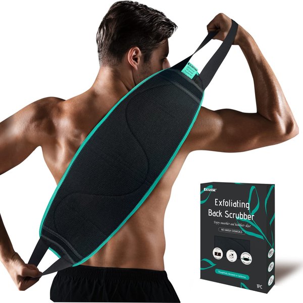 Exfoliating Back Scrubber for Shower - 33" Long with Easy Grip Handles, Dual-Sided, Durable, Deep Clean, Lathers & Massages, Body Wash Compatible, Skin-Friendly, Perfect for Men & Women