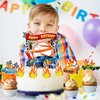 48 Pieces Hot Car Cake Topper Happy Birthday Cupcake Toppers Race Car Cake Decoration Checkered Flag Fire Car Theme Birthday Party Supplies for Boys Girls Game Party Favors