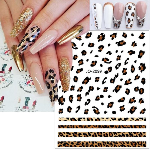 Leopard Nail Stickers for Nail Art,6Sheets Self-Adhesive Leopard French Nail Decals for Designer DIY Nail Art Supplies Pink Blue Brown Leopard Design 3D Nail Art Stickers for Women Girls Manicure Tips