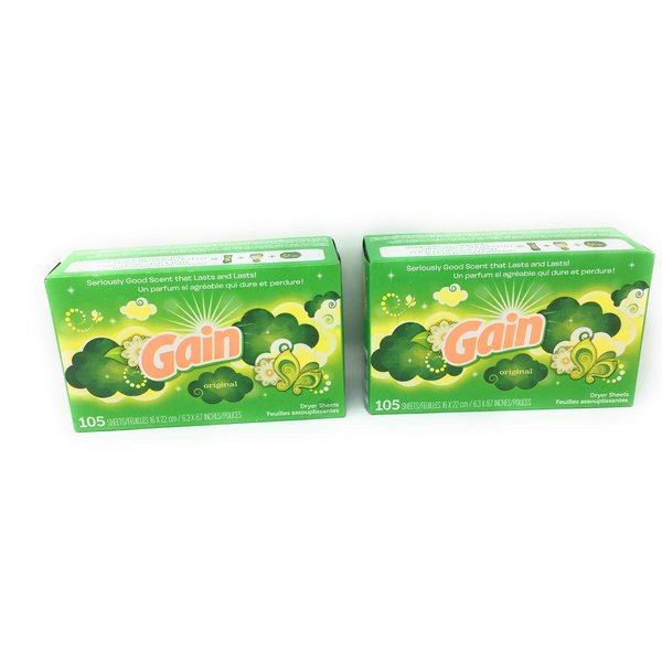 Gain Dryer Sheets - Original Scent - 105 Count Per Box - Pack of 2 Boxes