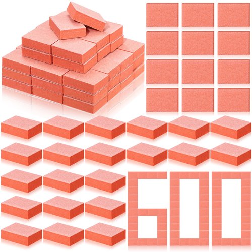 Gisafai 600 Pieces Bulk Mini Nail Buffer Blocks 80/100 Grit 2 Sided Professional Salon Orange Buffer Nail File Prior to Application of Polish Buffers for Acrylic Nails
