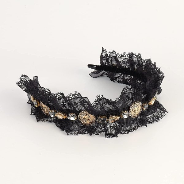 LUKSKISS Baroque Luxury Vintage Black Rhinestone Headbands for Women,Fashion Designer Velvet Padded Elegant Headbands for Dancing Party,Engagement,Holiday.