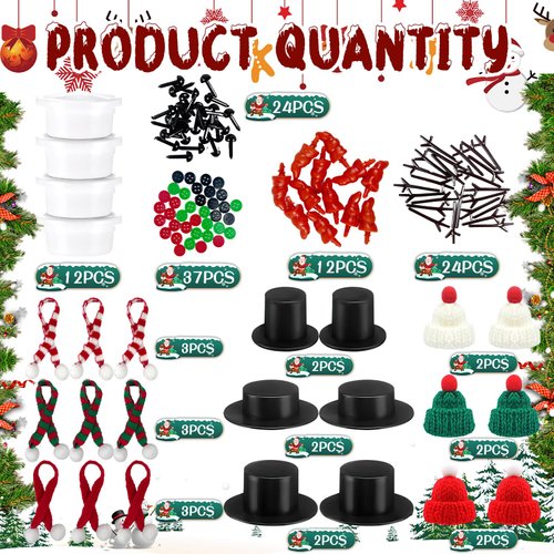 CIEOVO 12 Set Christmas Snowman DIY Craft Kits Build Snowman DIY Craft Snowman Making Accessories for Winter Holiday Christmas Party Supplies Stuffers Xmas Gift