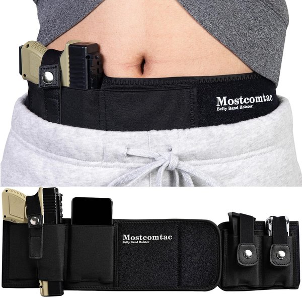 Mostcomtac Belly Band Holster for Concealed Carry, Gun Holster for Men Women, Breathable Waistband Holster Fits Glock 19 17 42 43x, Ruger Lcp 380, Taurus and Most Pistols (Right M)
