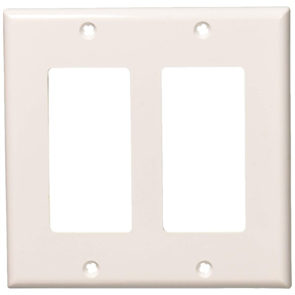 Leviton 80409-NW 2-Gang Decora/GFCI Device Decora Wallplate, Standard Size, White, 25-Pack