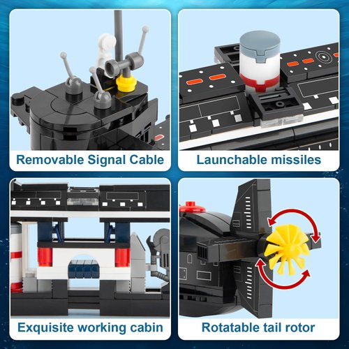 Finger Rock Nuclear Submarine Building Set, WW2 Historical Military Series Submarine Model Set, Collection Birthday Gifts Toy for Boys and Kids 8+ (519 Pieces)