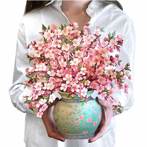 Freshcut Paper Pop Up Cards, Japanese Cherry Blossoms, 12 Inch Life Sized Forever Flower Bouquet 3D Popup Greeting Card, Birthday Cards, Valentine's Day Card, Blank Notecard & Envelope