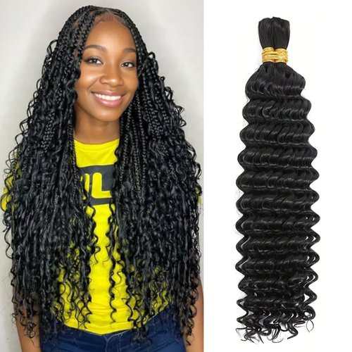 LANWIUKU Human Braiding Hair for Boho Braids Deep Wave Human Hair Braiding Hair 2Bundles/Pack 100g Bulk Human Hair for Braiding Wet and Wavy Braid Human Hair Extensions (20 inch)