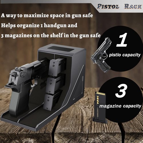 Nswern Pistol Rack Universal Protective Handgun Storage,Handgun Rack for Gun Safe Gun Cabinet Storage, Gun Magazine Holder, 1 Gun Holder 3 Mag Slots Fit Most Pistols (single pistol rack)
