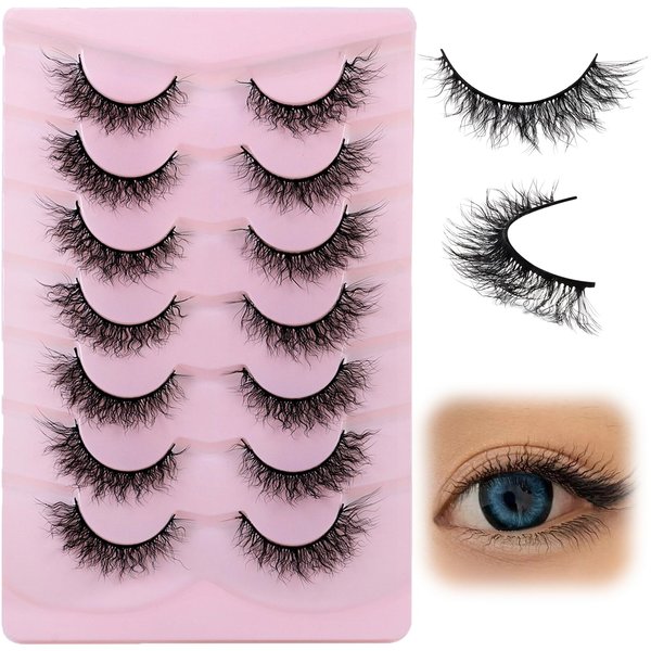 outopen 7 Pairs Cat Eye Lashes Messy Dramatic Eyelashes Extensions Thick Natural Wispy Look Cat-Eye 3D Wool Curl Long Volume Soft Strip Reusable 4Styles Women Makeup Tools (A04)