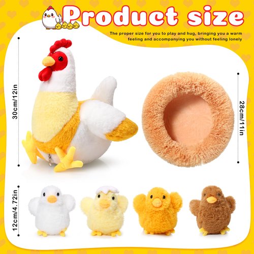 Skylety Chicken Stuffed Animal Plush Chicken Toys Egg Laying Hen with Zippered Belly, Hen House and Little Baby Chicks Stuffed Chicken for Easter Stuffers Party Supplies(Funny Style)