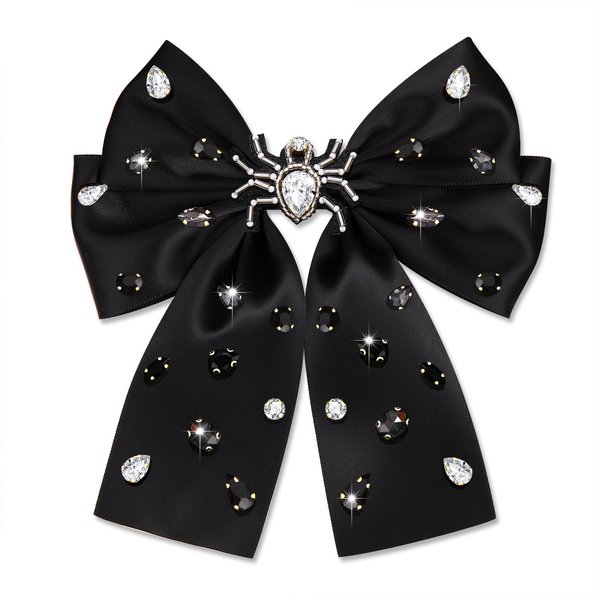 Vokone Halloween Hair Bows for Girls Women Spooky Spider Hair Bows Clip Jewel Crystal Halloween Bow Barrette Hair Clip Halloween Costumes Hair Accessories for Women Crystal Spider
