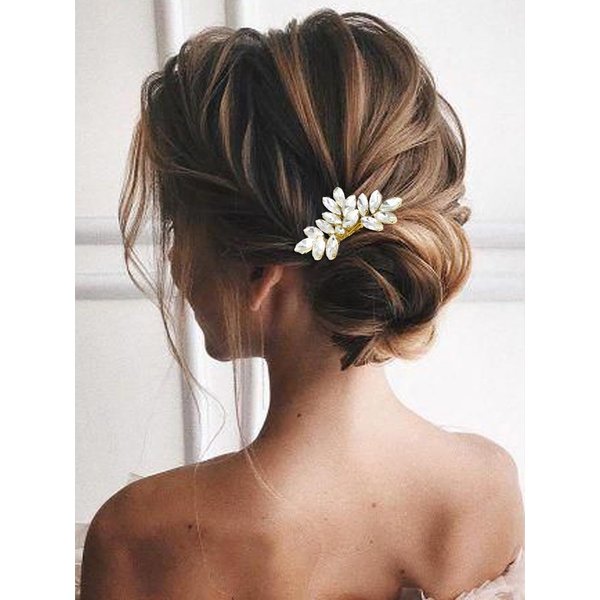 Unicra Gold Rhinestone Bride Hair Comb Bridal Wedding Hair Piece Crystal Hair Accessories for Women and Girls (Gold)