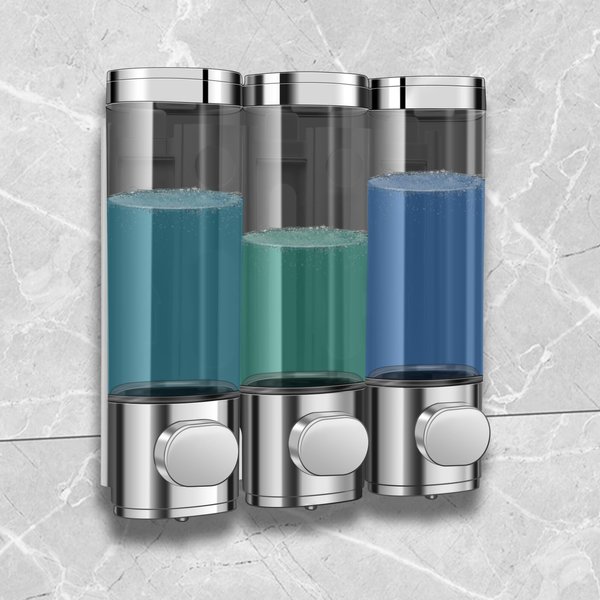 3 Chamber Shampoo Soap Dispenser No Leakage for Shower Wall Mounted and Conditioner Dispenser No Drill,Perfect for Bathroom, Kitchen,Hotel…