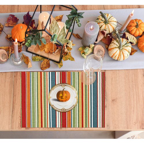Ruvanti Placemats 100% Cotton 13x19 Inch, Dining Table Placemats Set of 6, Modern Place Mats for Dining Table Decor, Kitchen & Table Linens, Coffee Mat for Christmas Dinners – Multi Stripe