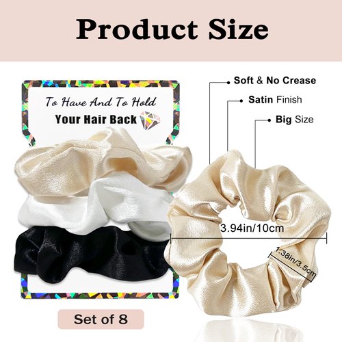 Banugo 24Pcs Bridesmaid Gifts, Satin Bridesmaid Scrunchies, Bachelorette Party Favors, Satin Hair Ties for Women, Bridesmaid Proposal Gift (Beige, Black, White)