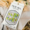 Press on Nails Short Square Fluorescent Green Design False Nails Gold Lines Full Cover Reusable Fake Nails Gradient French Artificial Acrylic Nails Medium Glossy Coffin Nails Glue on Nails for Women