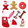 8 Pieces Christmas Dog Toys Set Christmas Plush Interactive Dog Squeaky Toys Santa Gingerbread Man Donut and Candy stuffed Toys Rope Toys Dog Santa Hat and Sock Chew Toys Gift for Medium Small Dogs