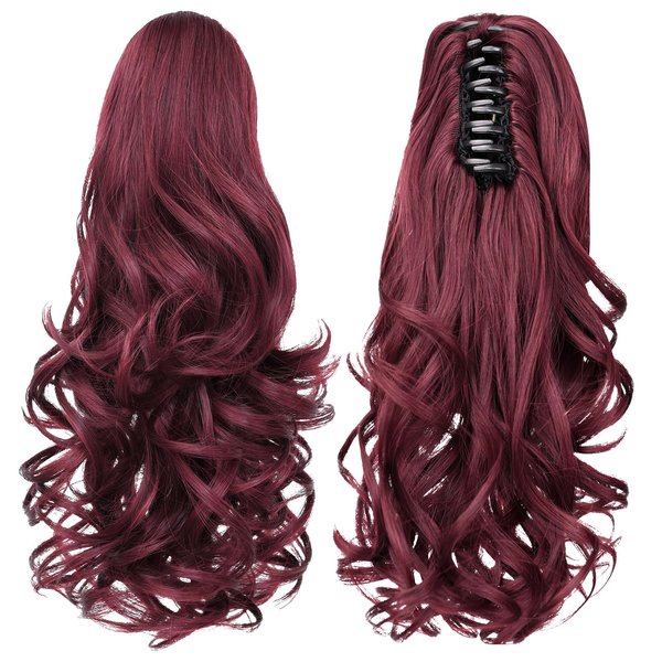 Tiklans Red Ponytail Extension,14" Clip in Ponytail for Women Short Ponytail Hair Extension Synthetic Heat Friendly Fiber for Girls