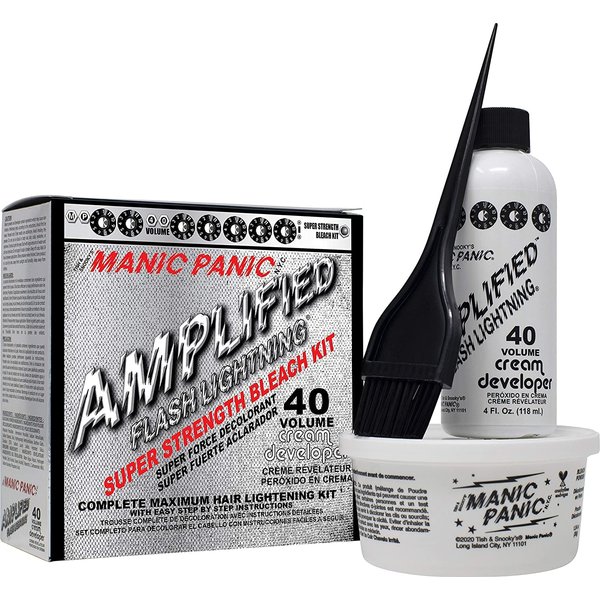 MANIC PANIC Flash Lightning Hair Bleach Kit - 40 Volume Developer + Bleach Powder Hair Lightener For Dark Hair + Lifting up to Seven Levels - Vegan And Cruelty Free