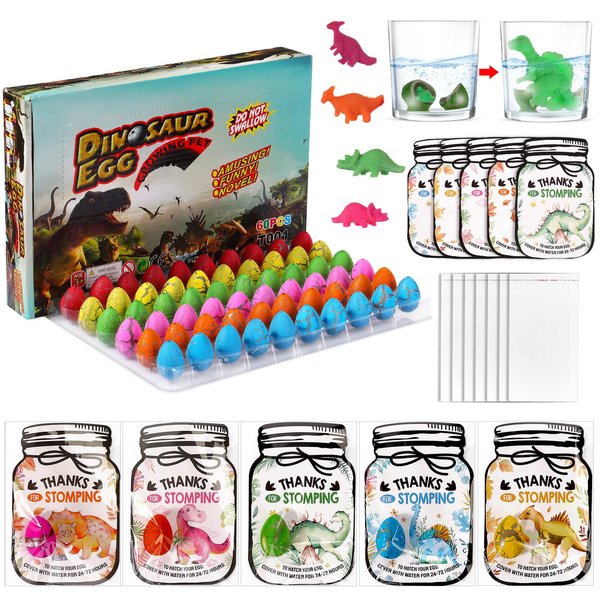 60 Pcs Dinosaur Easter Eggs, Hatching Dinosaur Eggs Card Bulk, Dino Party Favors, Funny Birthday Party Supplies, Easter Party Favor for Kids Boys Girls (Fresh Style)