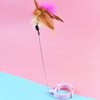 Cat Feather Wand Necklace, Colored Cat Feather Funny Cat Feather Wand Cat Feather Collar Toys Interactive Cat Feather Toy Cat Feather Wand Collar Funny Cat Stick Feather Wand Toy with Bell (Pink)