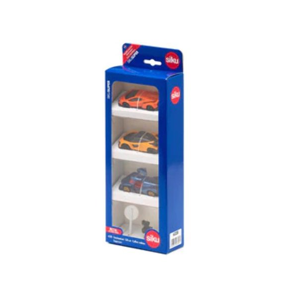 siku 6328, Supercars Gift Set, Lamborghini Veneno, Apollo I.E., McLaren Senna, Movable parts, Incl. Road Sign and Speed Camera