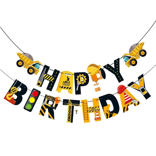 DIADARL Construction Birthday Party Supplies Banner, Construction Happy Birthday Banner Construction Themed Party Supplies for Boys Birthday Baby Shower Engineering Theme Party