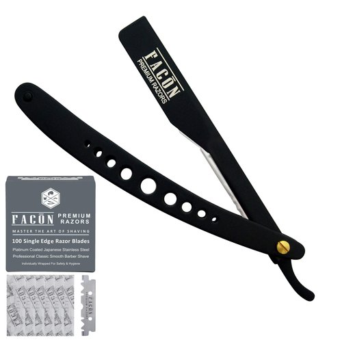 100 BLADES + Facón Professional Adjustable Straight Edge Barber Razor - Salon Quality Cut Throat Shavette
