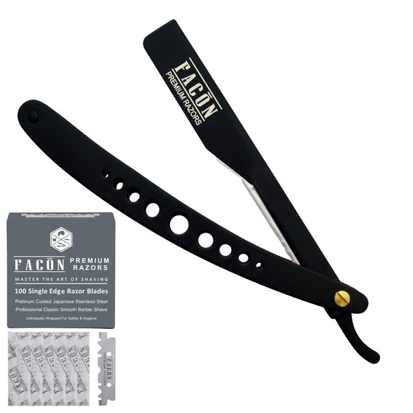 100 BLADES + Facón Professional Adjustable Straight Edge Barber Razor - Salon Quality Cut Throat Shavette