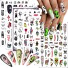 8 Sheets Halloween Nail Art Stickers Self-Adhesive 3D Gothic Nail Stickers Green Monster Skull Snake Rose Flower Design Nail Charm Scream Ghost Nail Decals for Women DIY Halloween Nail Art Decorations