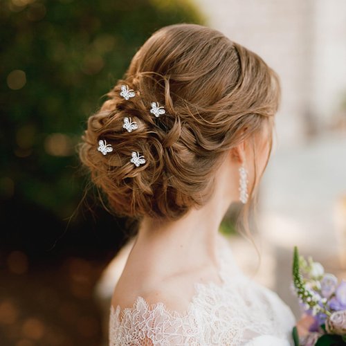YISSION 20PCS Silver Butterfly Bridal Hair Pins for Women Flower Hair Pin Pearl Hair Pins Rhinestone Wedding Hair Accessories for Brides