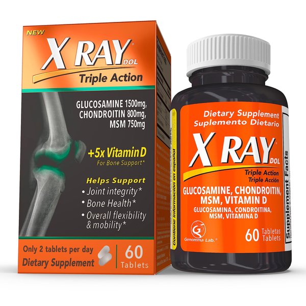 X Ray Dol Triple Action Joint Support Supplement with Glucosamine 1500mg, Chondroitin 800mg, MSM 750mg and 5X Vitamin D for Healthy Joints, Bones & Cartilage - 60 Count per Bottle - 1 Pack