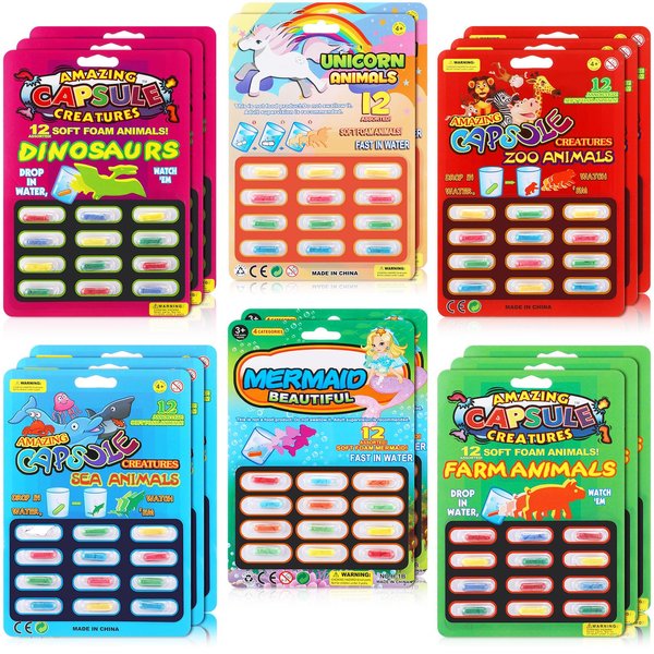 Vinsot 16 Pack Grow Capsules for Kids 6 Themes with 12 Capsules Each Dinosaur Sea Farm Animals Mermaid Unicorn Water Growing Toys Gifts Christmas Party Favors Gift