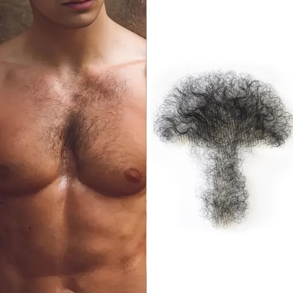 viviaBella Handmade Men Fake Chest Hair Synthetic Hair Body Hair Adding Hair Volume Enhancement of Manliness (Natural Black, Style2)