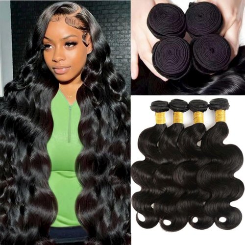 Body Wave Bundles Human Hair 18 20 22 24 Inch 100% Unprocessed 12A Brazilian Virgin Hair 4 Bundles Human Hair Body Wave Hair Extensions for Women Natural Color
