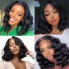 SOKU Short Bob Lace Front Wigs Synthetic 12 Inch Loose Wave Lace Front Wigs Middle Part Dark Brown Curly Wigs for Black Women Transparent Lace