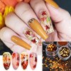 Thanksgiving Fall Maple Leaf Nail Art Glitter Flakes, Mixed Golden Orange Manicure Fine Glitter Powder, Gold Hexagon Glitter Sequins Supplies for Women Manicure Charms Decorations False Nails Crafts
