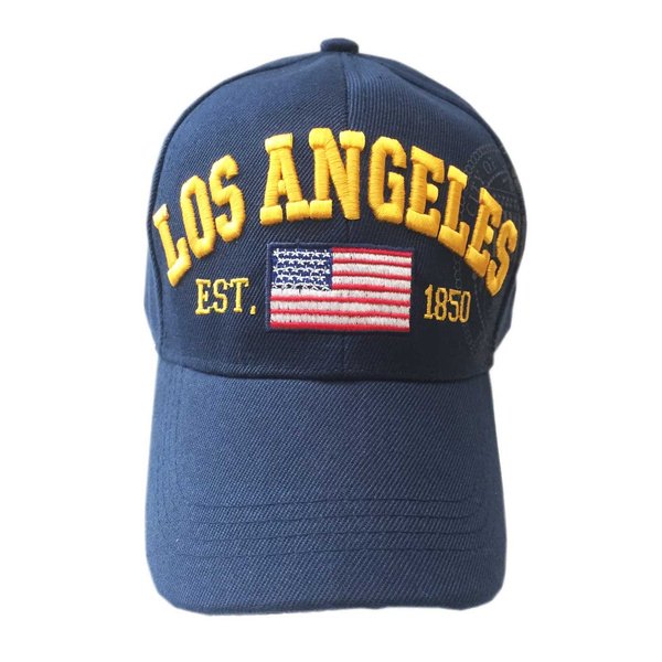 Embroidered Los Angeles LA America US Flag City Baseball Cap Hat Visor with Great Seal (Navy)