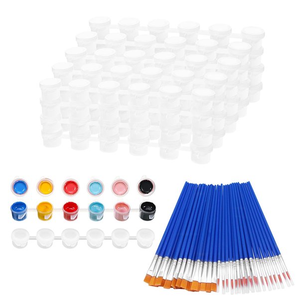 20 Strips 120 Pots Empty Paint Pots Strips With Lid Mini Clear Storage Containers and 40 Pieces Paint Brushes Painting Arts Crafts Supplies for Classrooms Schools Paintings Art Festivals(3 ml/ 0.1 oz)