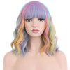 PATTNIUM Rainbow Wig Short Wavy Colorful Wig Pastel Rainbow Wig with Bangs Multicolor Wig for Women Girls Heat Resistant Synthetic Cosplay Costume Wig (Rainbow)